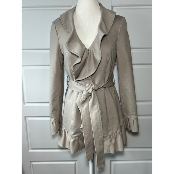 INC International Concepts Jackets & Blazers - INC International Concepts Womens Taupe Ruffle Front Belted Jacket Coat Size S